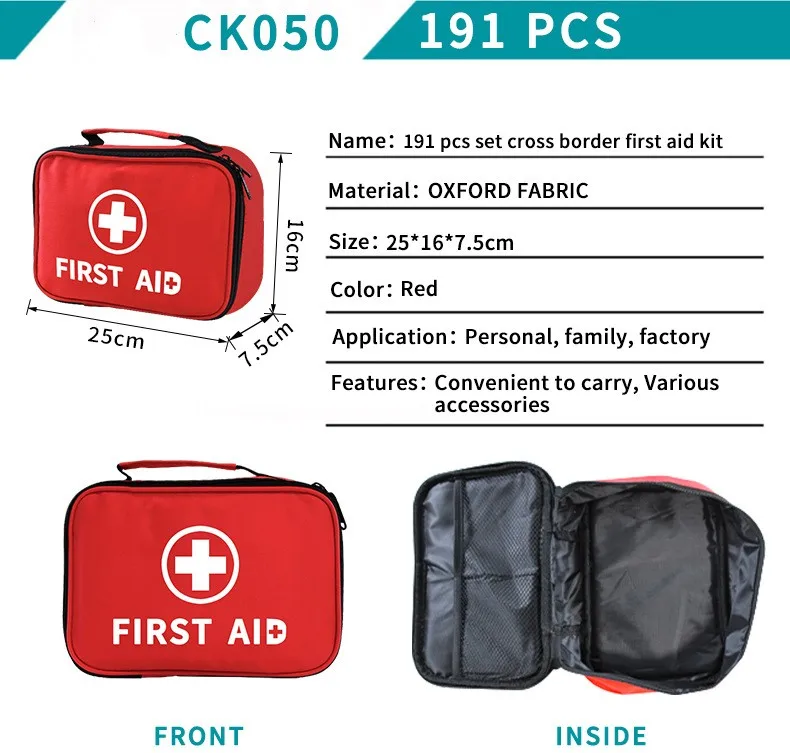 191pcs Small Empty Emergency Accessories Storage Bag Premium Medical Supplies Kit Pouch Basic First Aid Kit Bag