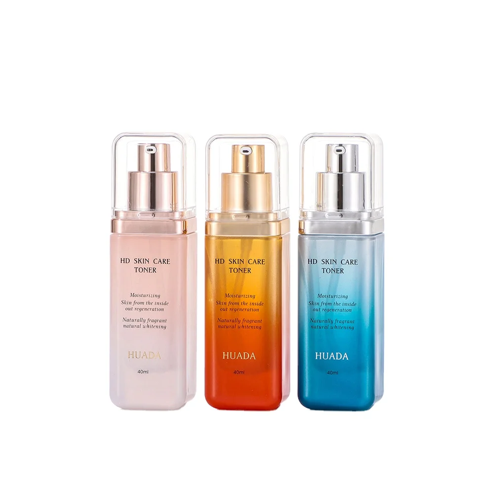 square orange yellow  skin care sets glass  wholesale  matte gold pump glass   essential oil bottle glass skincare packaging