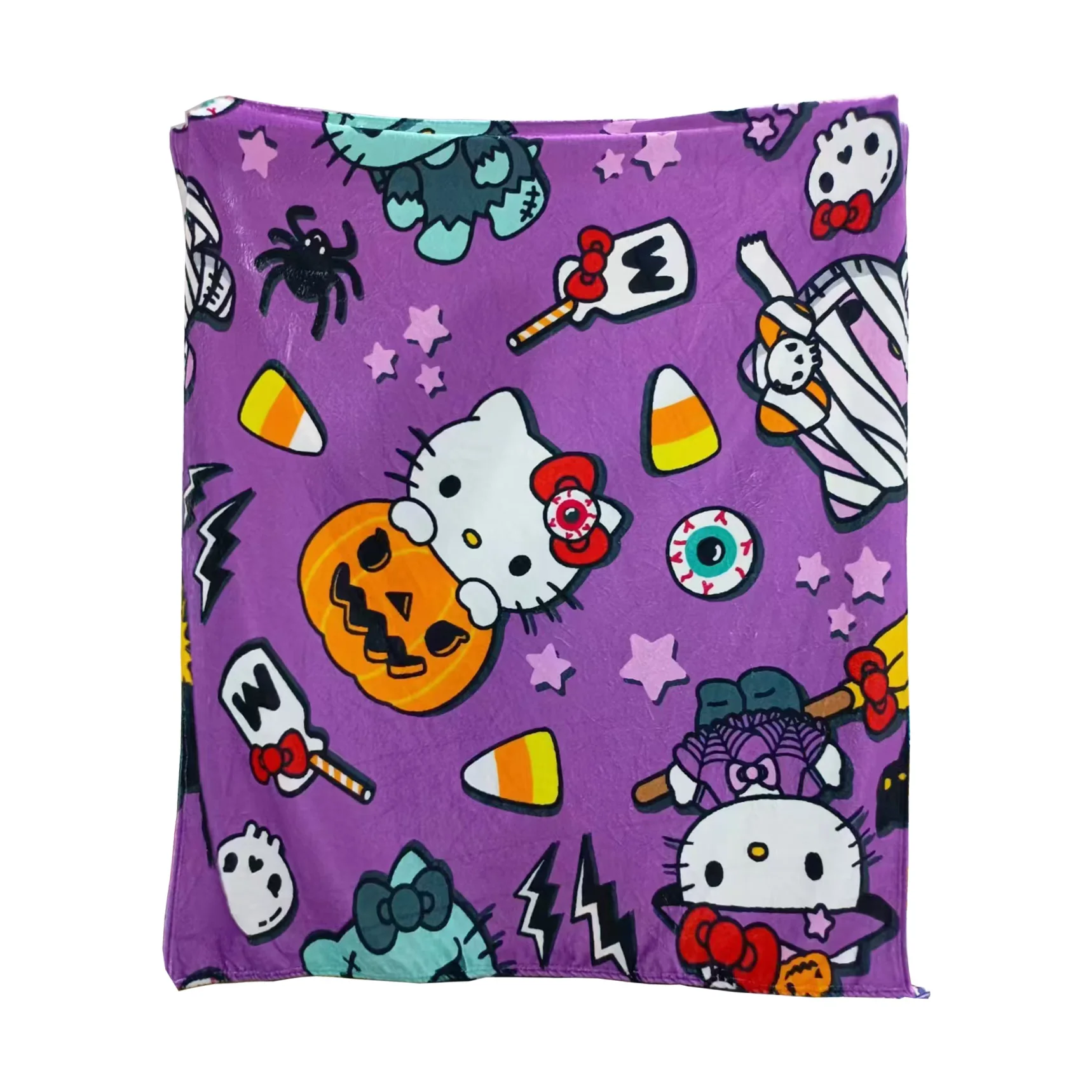 wholesale Custom Printed cute kitten cartoon hello KT Kawaii cat christmas halloween Warm Cozy Fuzzy flannel Throw Blanket
