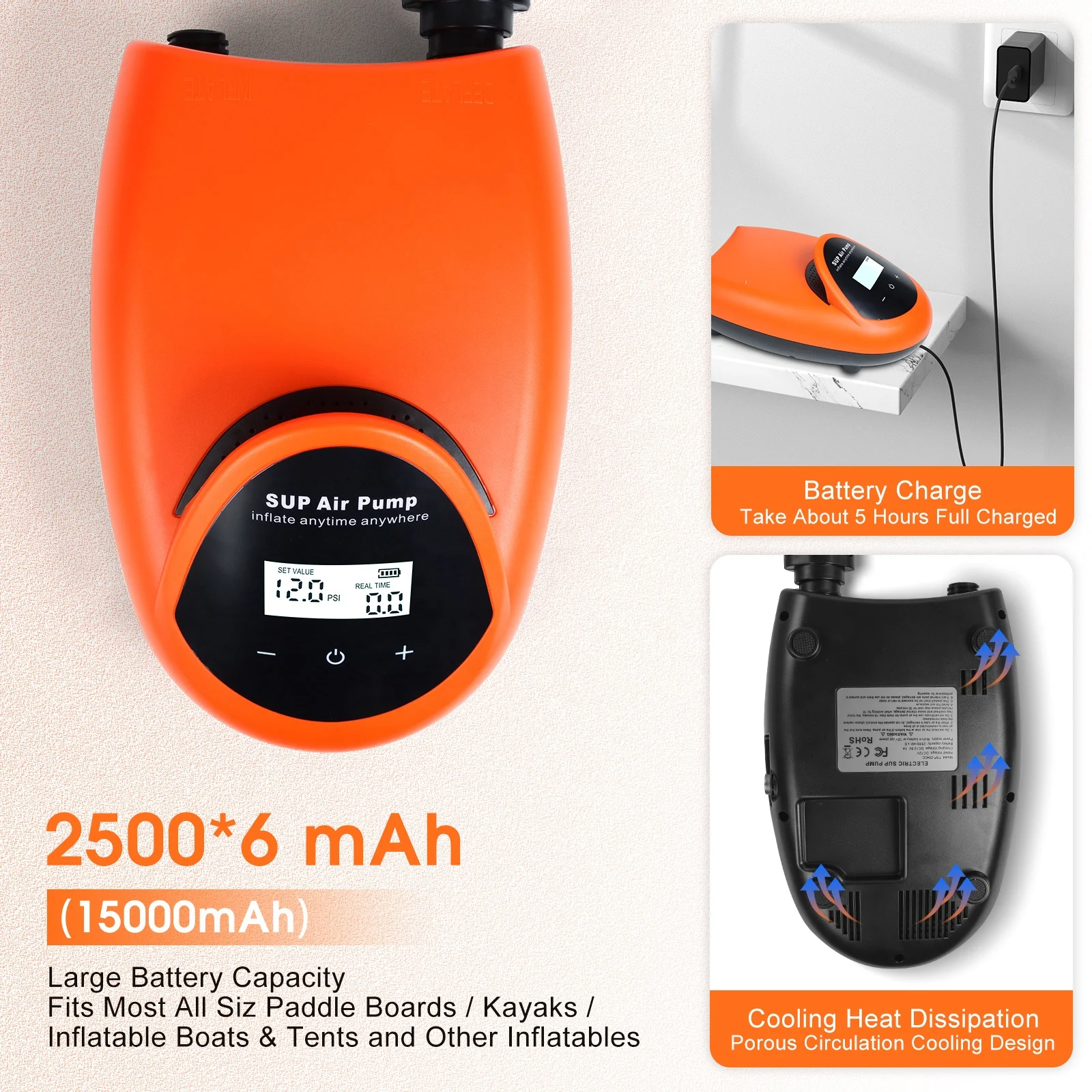 New design SUP OEM  paddle boards accessories electric rechargeable air pump car power portable electric sup air pump
