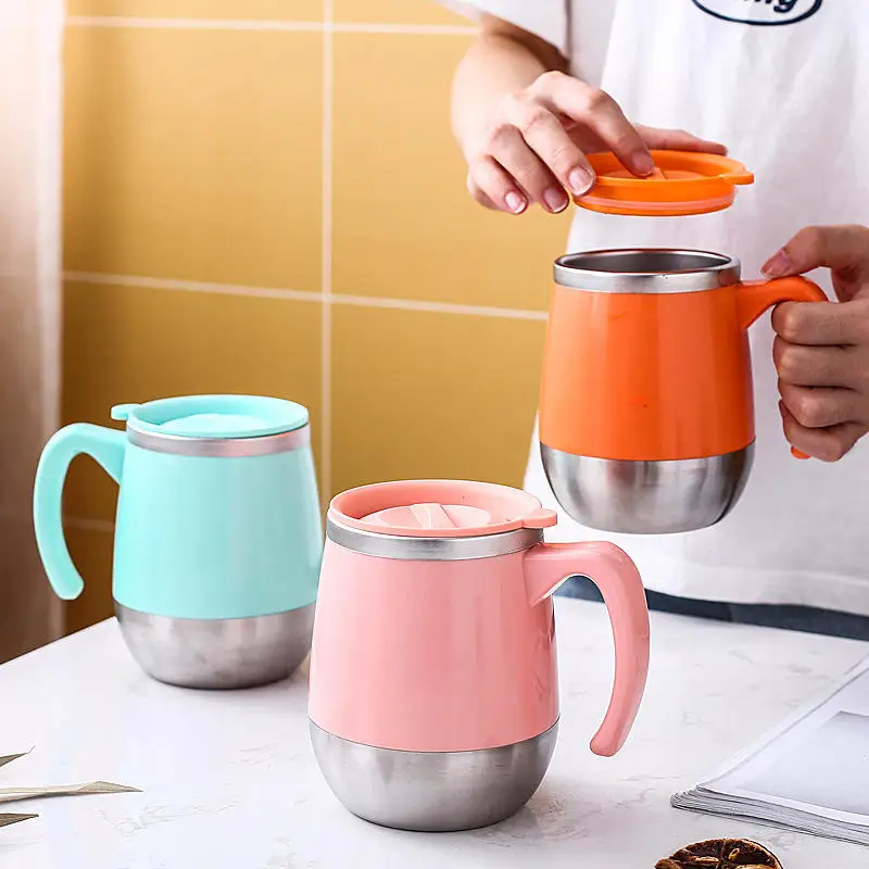 12 Oz Double-layer Stainless Steel Coffee Mugs Multi-function Coffee Daily Tea Cup With Lid And Handle