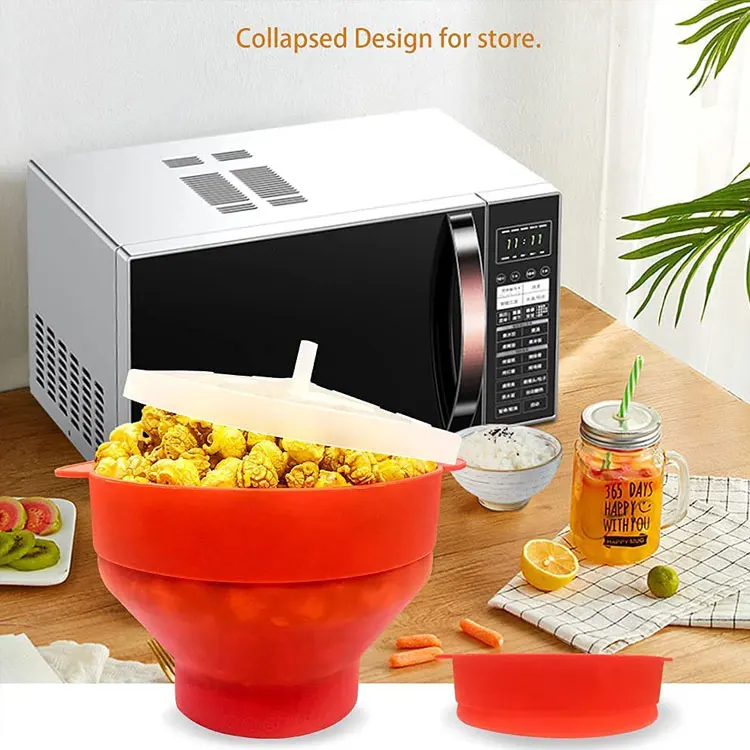 High Quality Silicone Collapsible Popcorn Maker With Lid Silicone Popcorn Bowl
