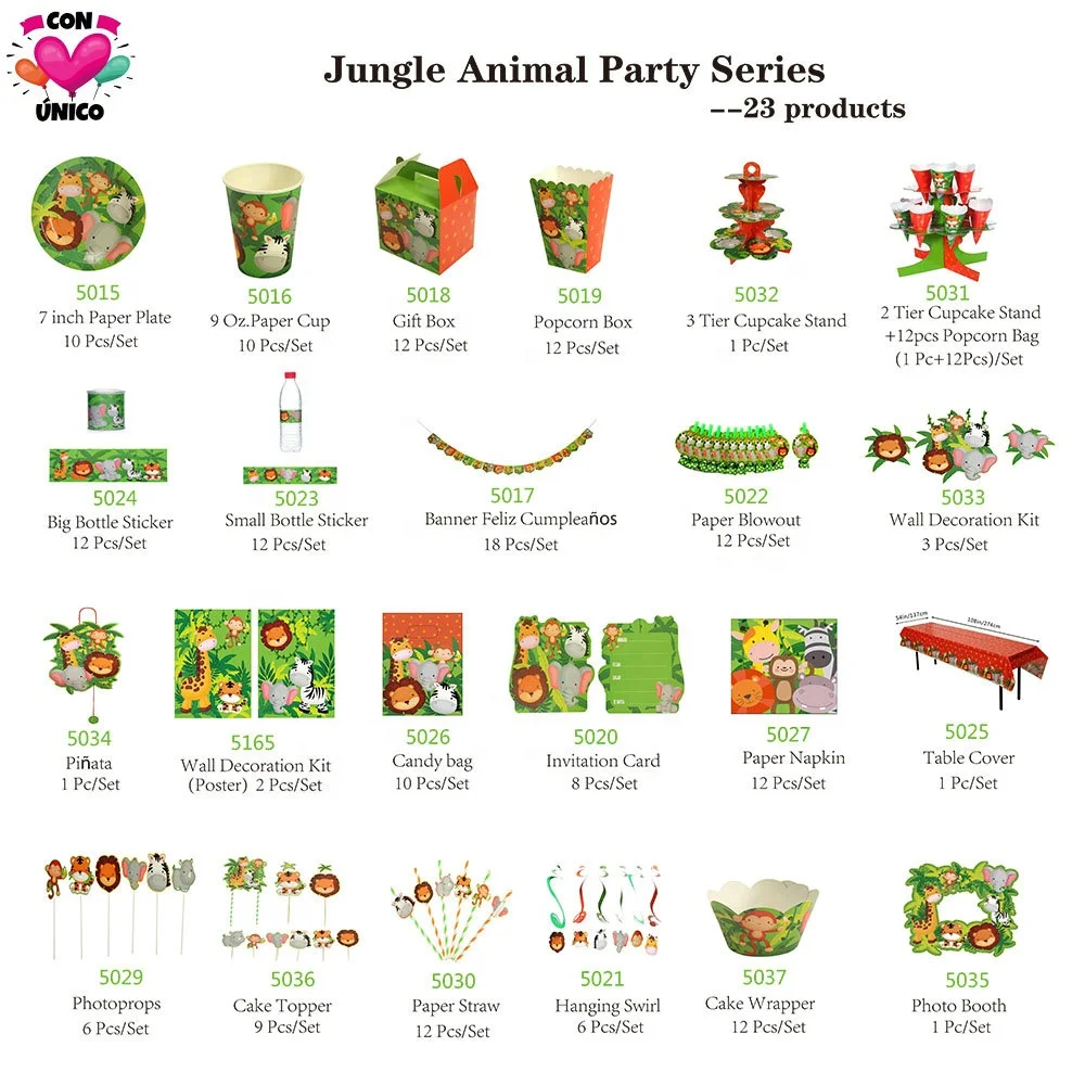 New Jungle Safari Animals Party Theme Kids Birthday 3 Tier cake Stand Party Supplies Decoration Eco-friendly Disposable Table