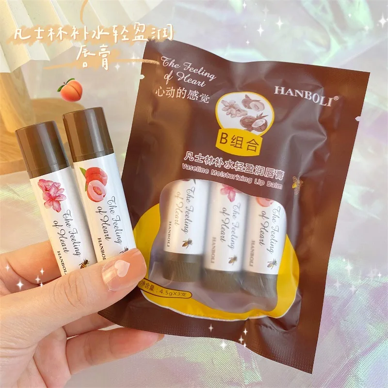 Hanboli Fruit lipstick Peach strawberry 3pcs/set Fruits Flavor lip balm makeup lip gloss lipstick set