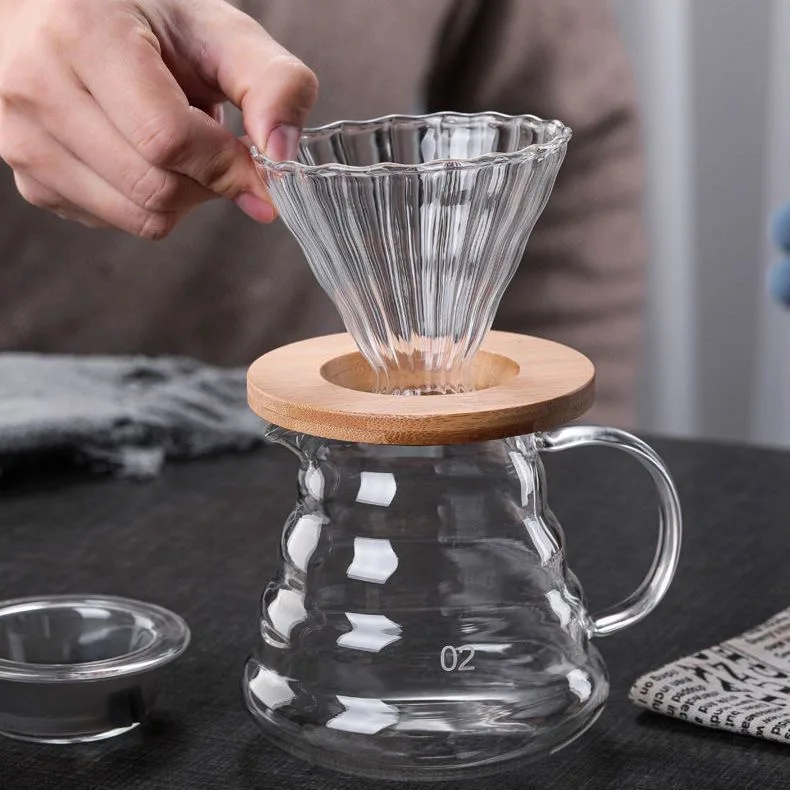 2024 borosilicate glass Coffee Pot Filter Makers Glass Pour Over Coffee Jug for Coffee Maker