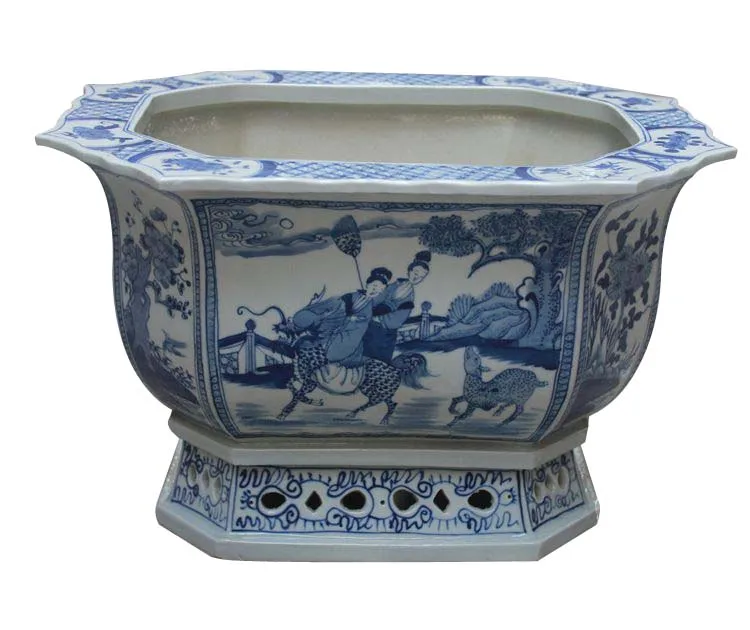 Antique Hand Painted Blue and White Rectangle Large Outdoor Ceramic Pots Jingdezhen home decors ceramics vases