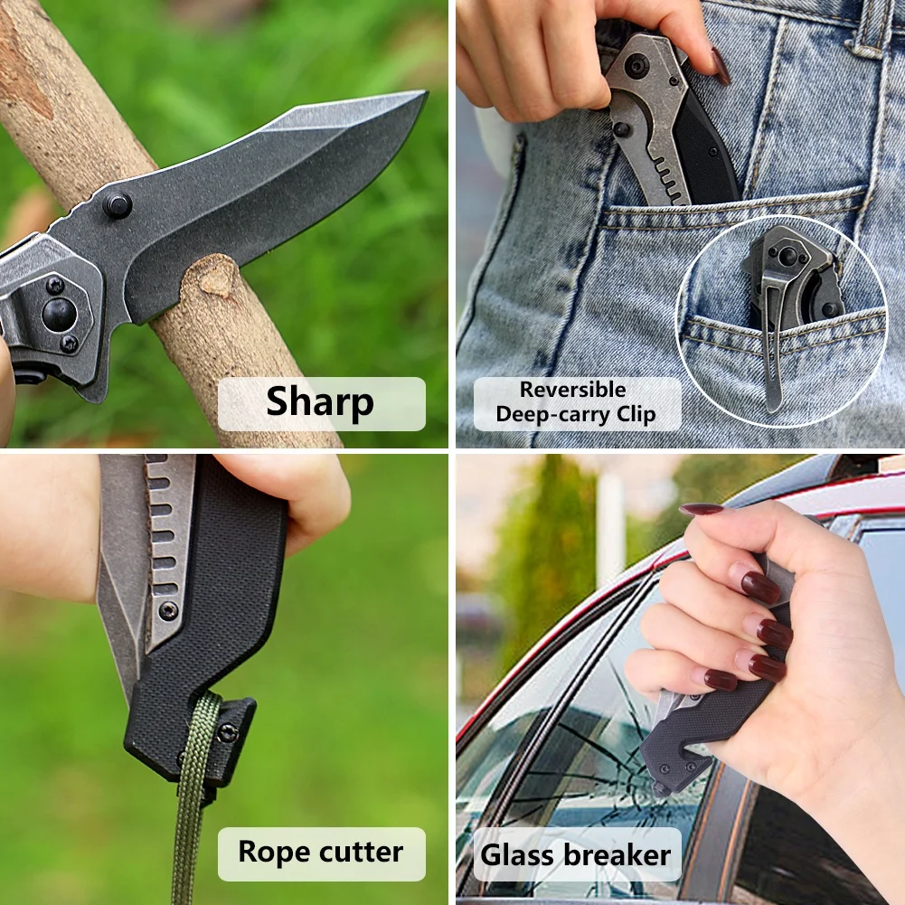 Hot selling wholesale cool looking folding hunting tool stainless pocket outdoor camping  g10 handle knife