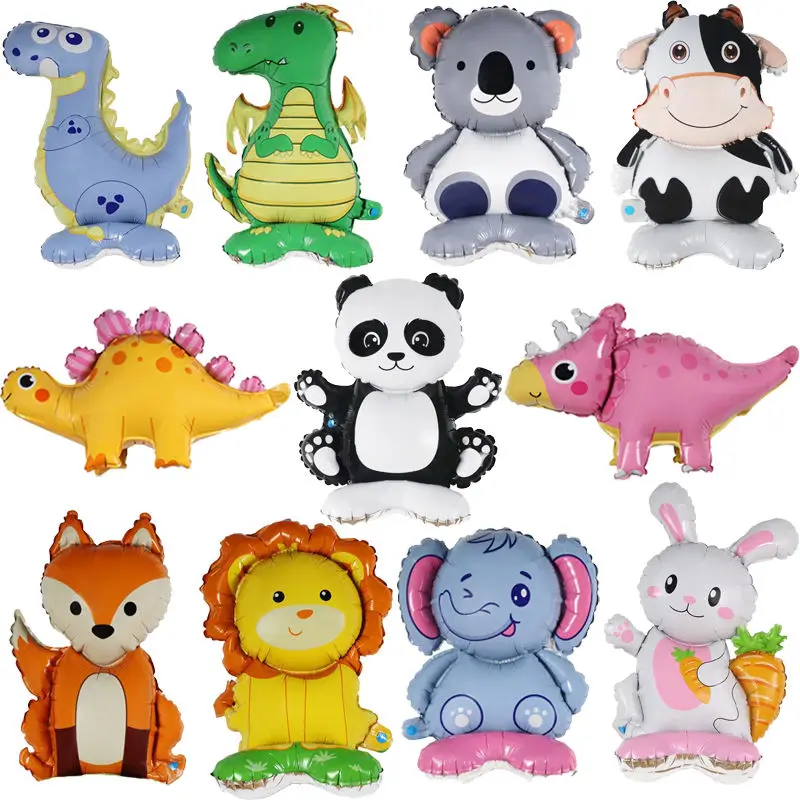 Standing Helium Animal Balloon Elephant Lion Kara Stegosaurus Cow Panda Standing Foil Balloons With Base For Birthday Decoration