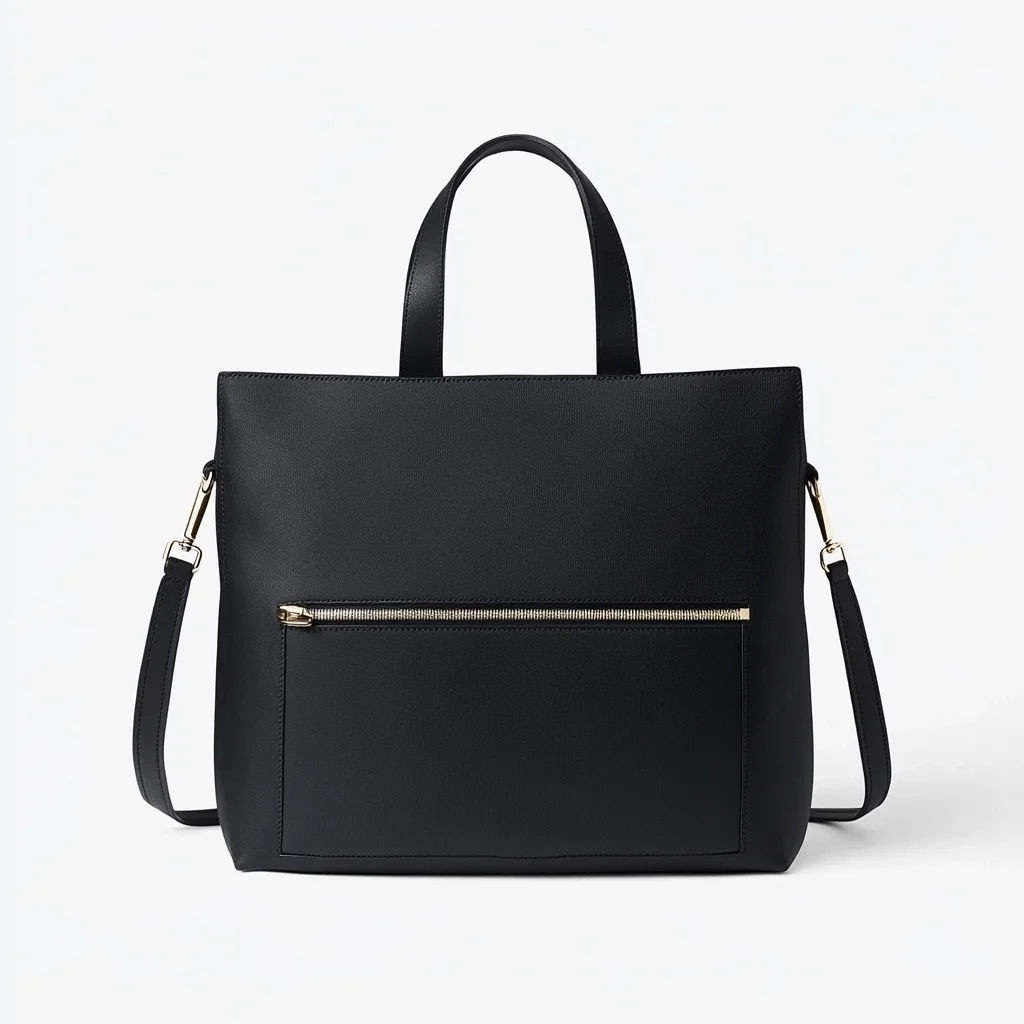 High Quality Fashion Minimalist Design Large Capacity Black Leather Unisex Daily Office Tote Bag