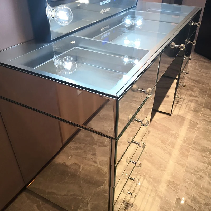 Туалетный столик туалетного столика с большим освещением из МДФ и стекла Docarelife для макияжа с легким зеркалом