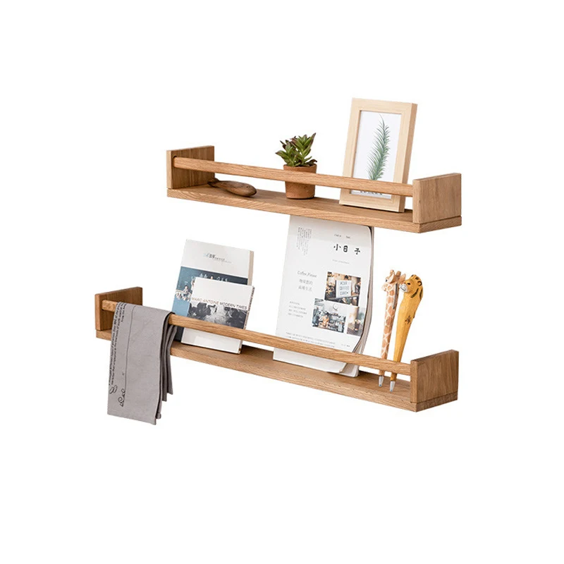 Solid oak wood wall shelving  Wall-mounted bookshelves Newspaper and magazine storage holders & racks manufacturer wholesale