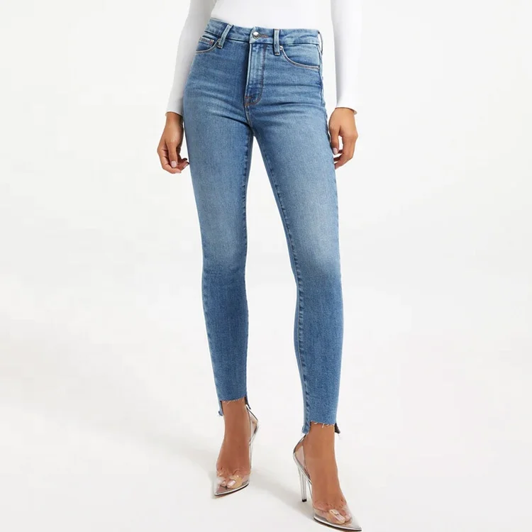 OEM Mom Jeans Classic Medium Blue Wash High Waisted Reinforced Belt Loops Plus Size Denim Trouser For Women