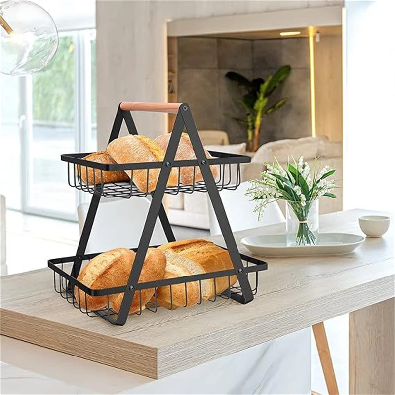 Afternoontime Dessert Doughnuts Black 2 Tier 3 Tier Metal Iron Vegetable Fruit Basket for Kitchen Counter