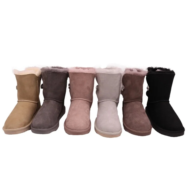 CF-276 Single Button Design Sheepskin Antiskid TPR Sole Free Sample 2021 new arrival real ladies boots