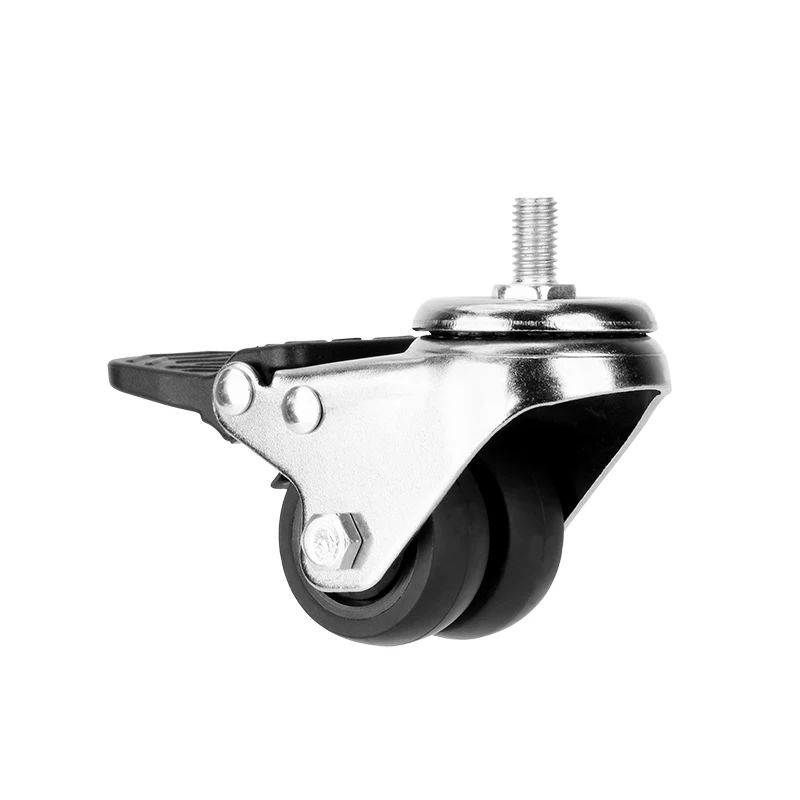 1.5 Inch Dual Wheel Caster 37mm Threaded Stem TPR Swivel Locking Twin Wheel Caster Wheel Furniture Industrial TPR Castor