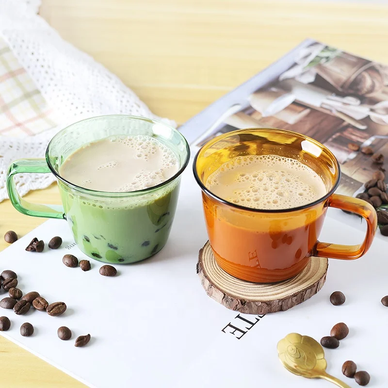 Cold Drinking Coffee Glasses Colorful High Borosilicate Glass Tea Cups Milk Mug Water Glass Cups With Handle