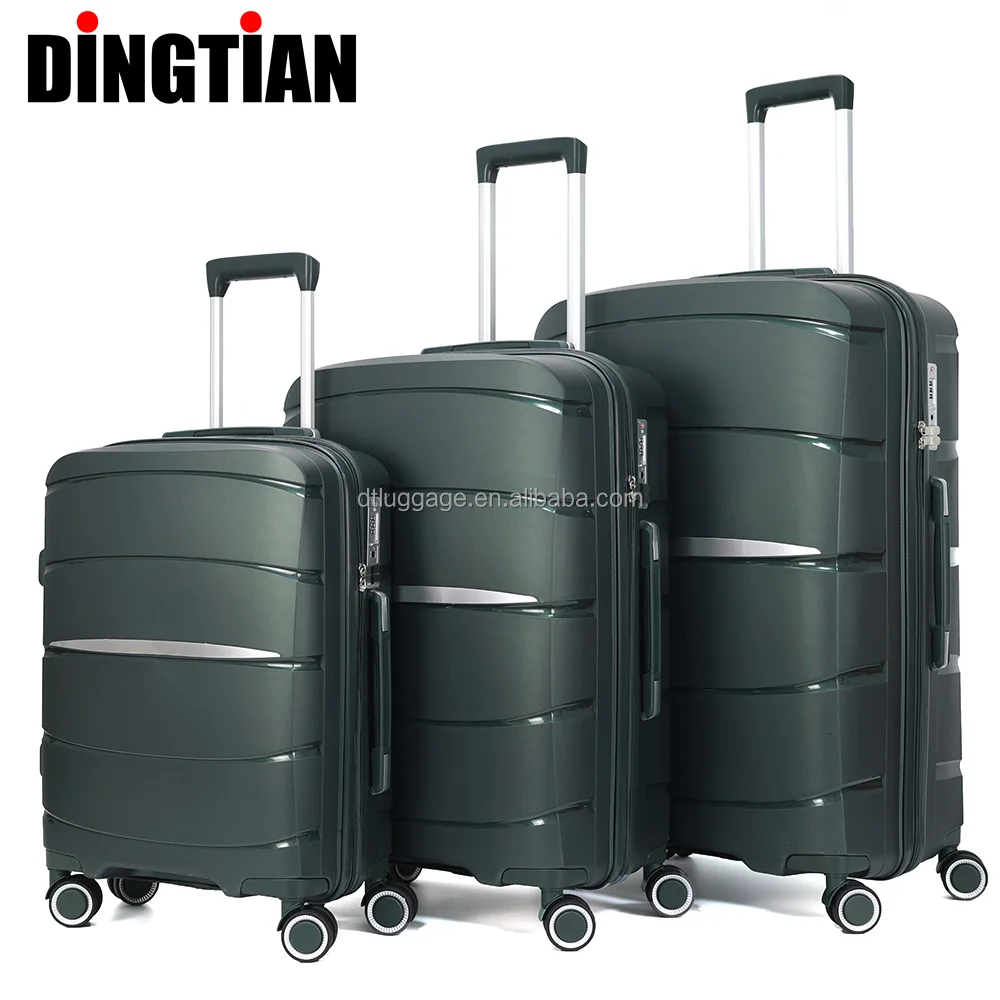 Wholesale New Design 3-Piece Set Aluminum Trolley Bag Customized Logo Black Spinner Luggage Latest PP Carry Suitcase for Travel