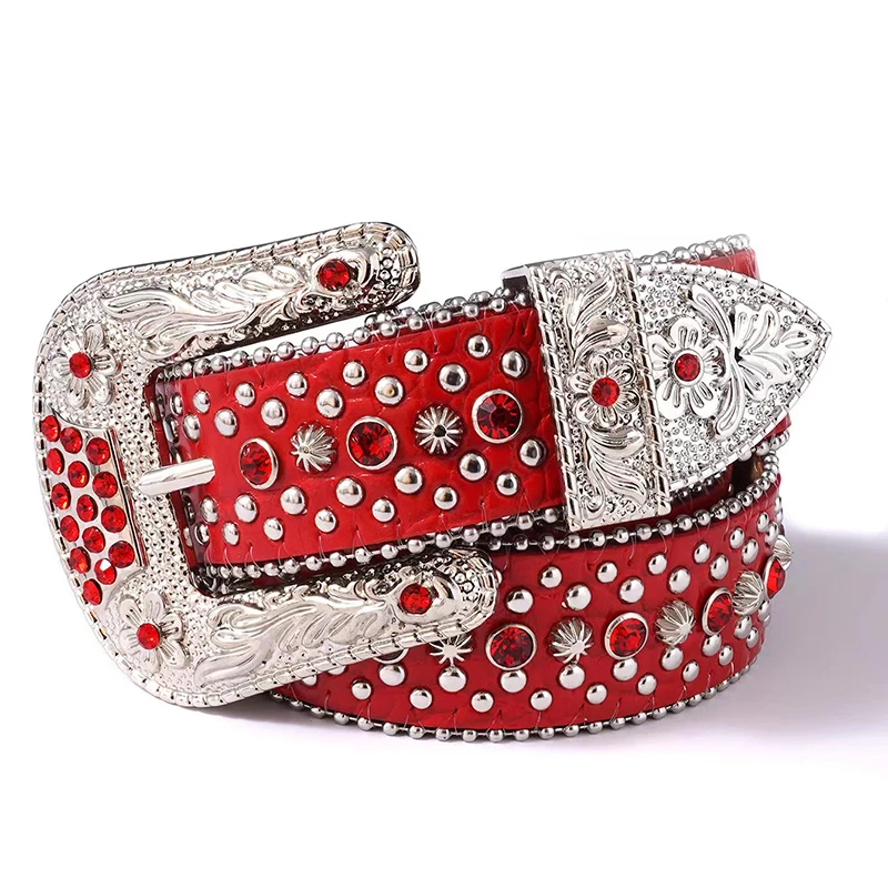 High Quality Western Style Bling Bling Crystal Belt Buckle Luxury Rhinestone Belts for Men and Women