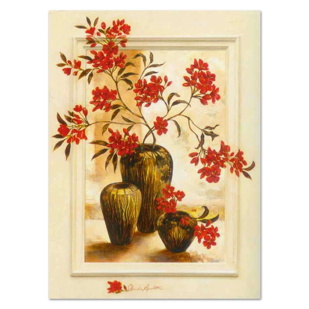 Impressionist Red Flower Vase  Picture  3D Wall Art Oil  Painting On Canvas