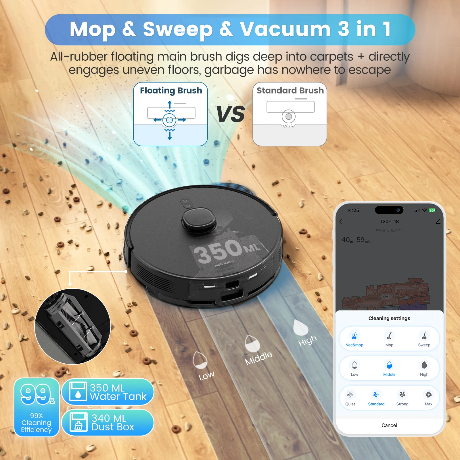 AIRROBO USA DE Ship T20+ Robot Vaccum Cleaner Mop Laser Navigation Vacuum Robot Home Smart Household Cleaning Aspiradora Para