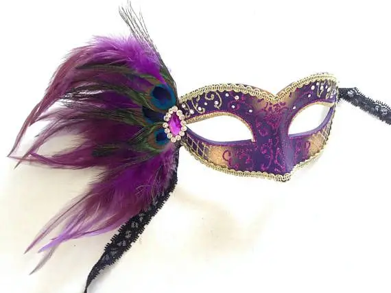 Eco-friendly DIY  Decorative cock feather mask for party decoration Red masquerade colorful ostrich feather mask