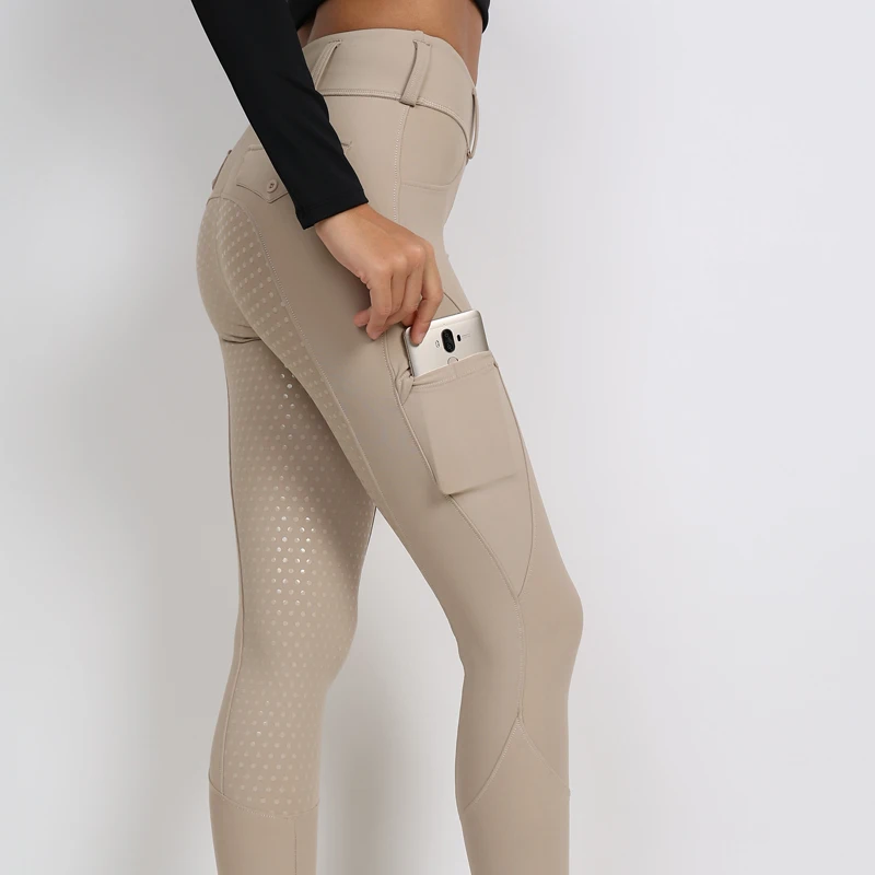 Women Full Seat Silicone Horse Riding Pants Quick Dry Equestrian Breeches Khaki Riding Leggings Wholesale Equestrian Clothing