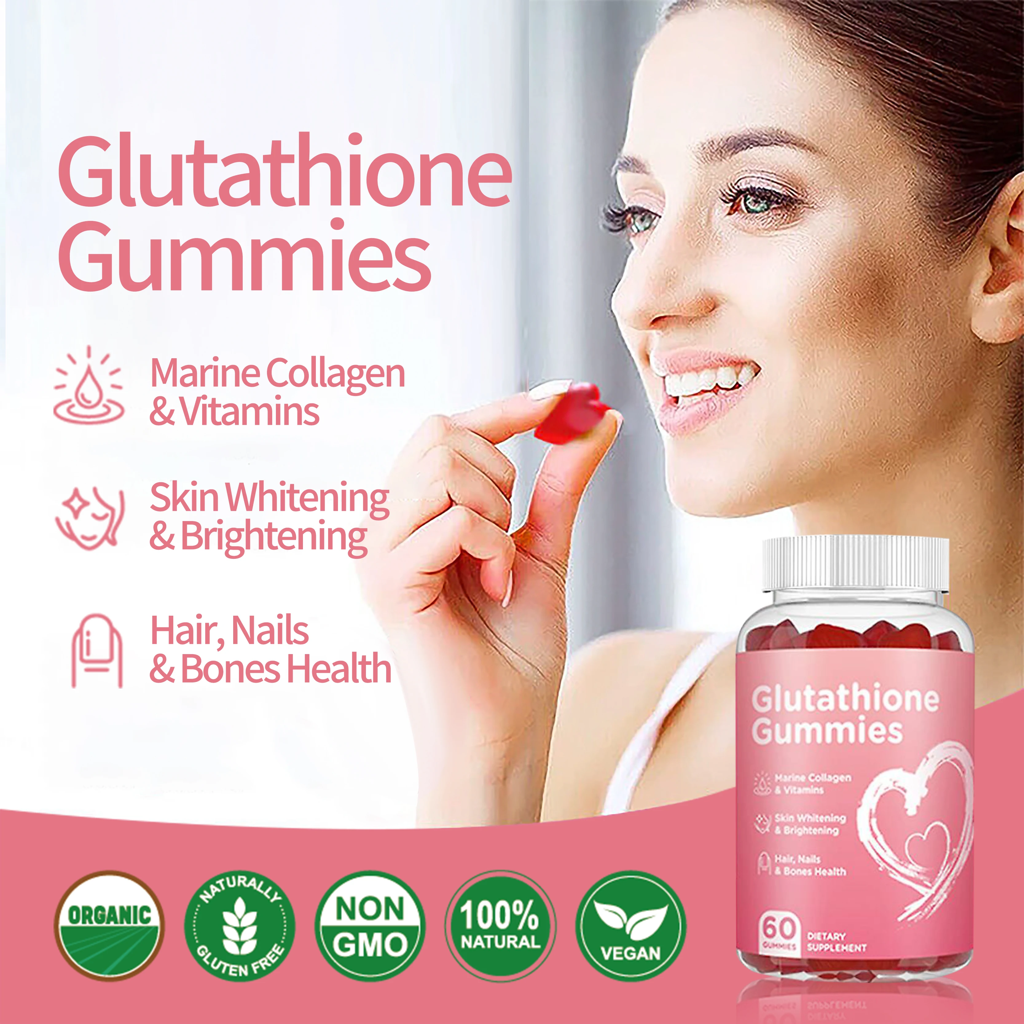 OEM skin whitening brightening gluta gummies anti aging skin hair nail care collagen vitamin super gluta gummies skin whitening