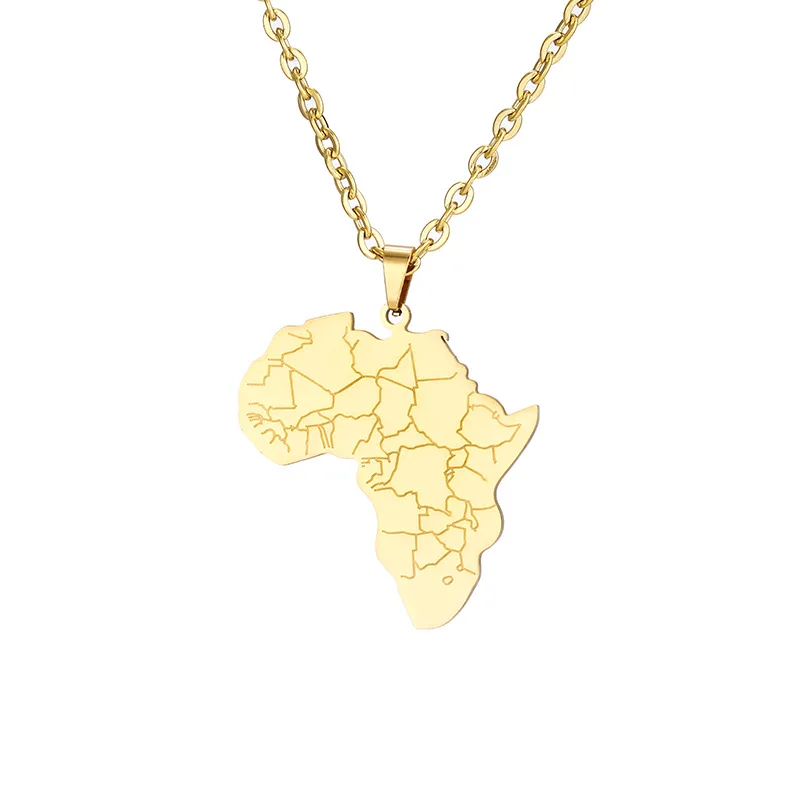 New Arrival Cheap Anti Tarnish Stainless Steel Women Jewelry Geometric Gold Plated Africa Map Nigeria Flag Pendent Necklaces