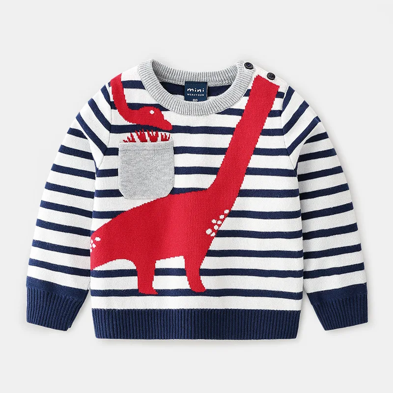 
2019 Autumn New Kids Clothes Baby Boy Boutique Striped Cartoon Long Sleeve Sweater 
