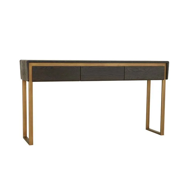 MRS WOODS High quality solid oak wood gold metal wall table