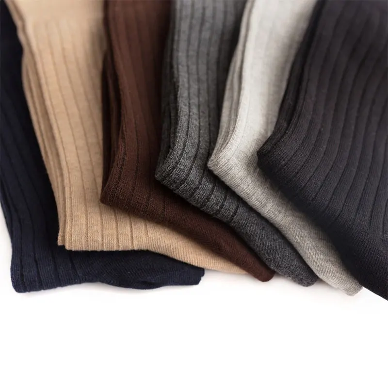Large Size Custom Double Needles Dress Solid Color Crew Men Socks Combed Cotton Stripe Socks Long Man Sport High Socks