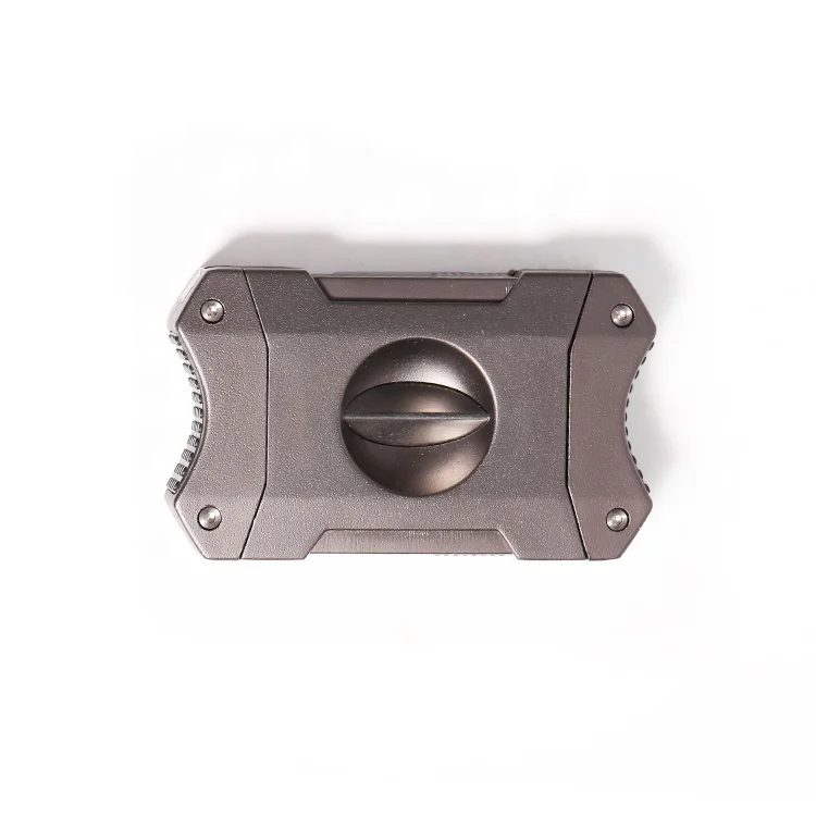 Frosted electro-galvanized alloy with cigarette holder function semi-automatic spring side-opening cigar cutter