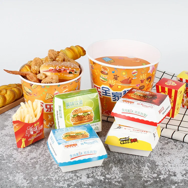 New design top selling white paper fried chicken packing box with custom chicken buckets printed take out food packaging