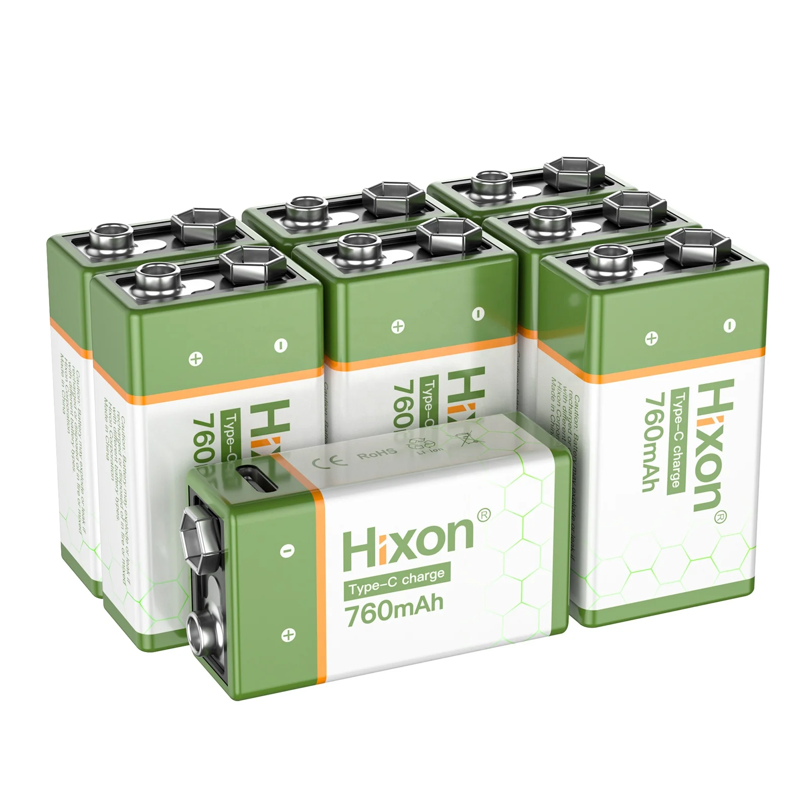High quality 9V 760mah rechargeable lithium batteries 6F22 usb and type C charge battery 8pcs kit
