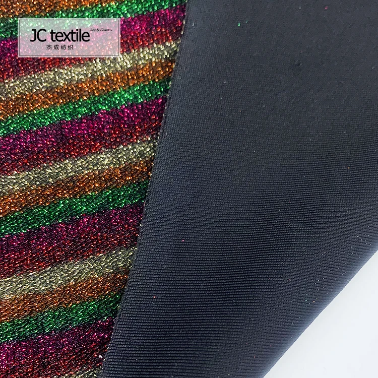 Good quality fashion design knitted yarn dyed polyester lurex ribbed fabric