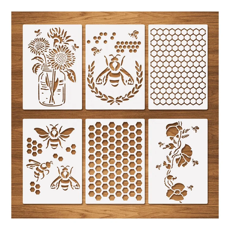 Honeycomb Hexagon Bee Stencils for Painting on Wood Fabric Wall Furniture Card Making Home Decor