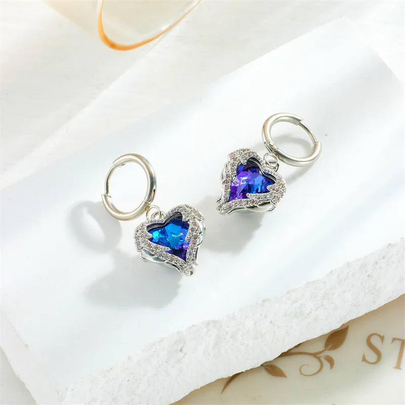 Y&J Fashion Love Earrings With Diamond Gold Plated Heart Ocean Pendant Jewelry