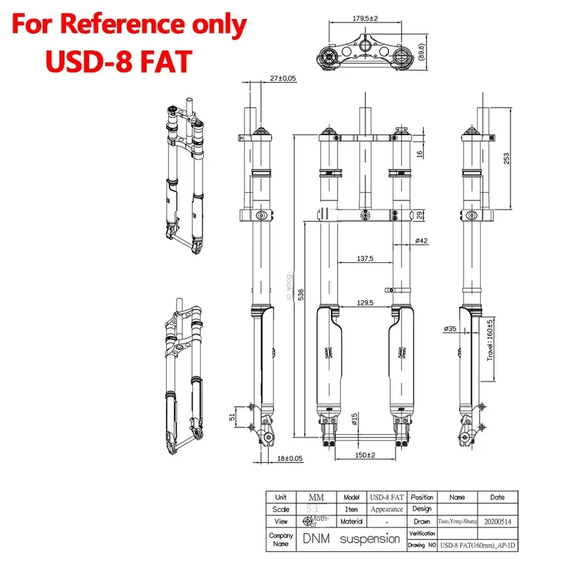 DNM Fork USD-8N USD-8 FAT MTB Front Fork For Snowy Bike Double Shoulder Bike Beach Bike Oil Spring Disc Brake Fork USD-8C 1PCS