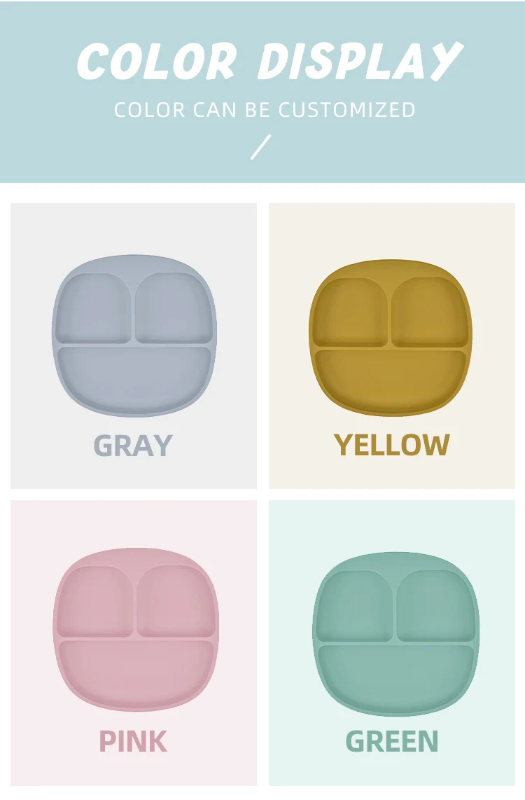 Bpa Free Kids Silicone powerful adsorbent easy to clean Dish Toddler Feeding Divided Suction silica food grade silica gel Plate