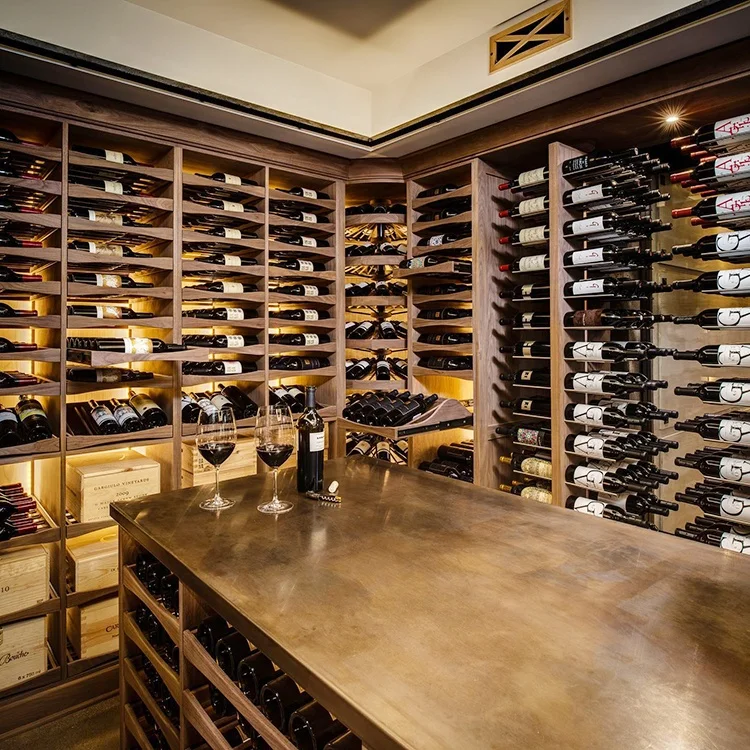 Elegant Solid Wood Wine Cellar Cabinet with LED Lighting and Advanced Cooling System Perfect for Wine Enthusiasts and Collectors