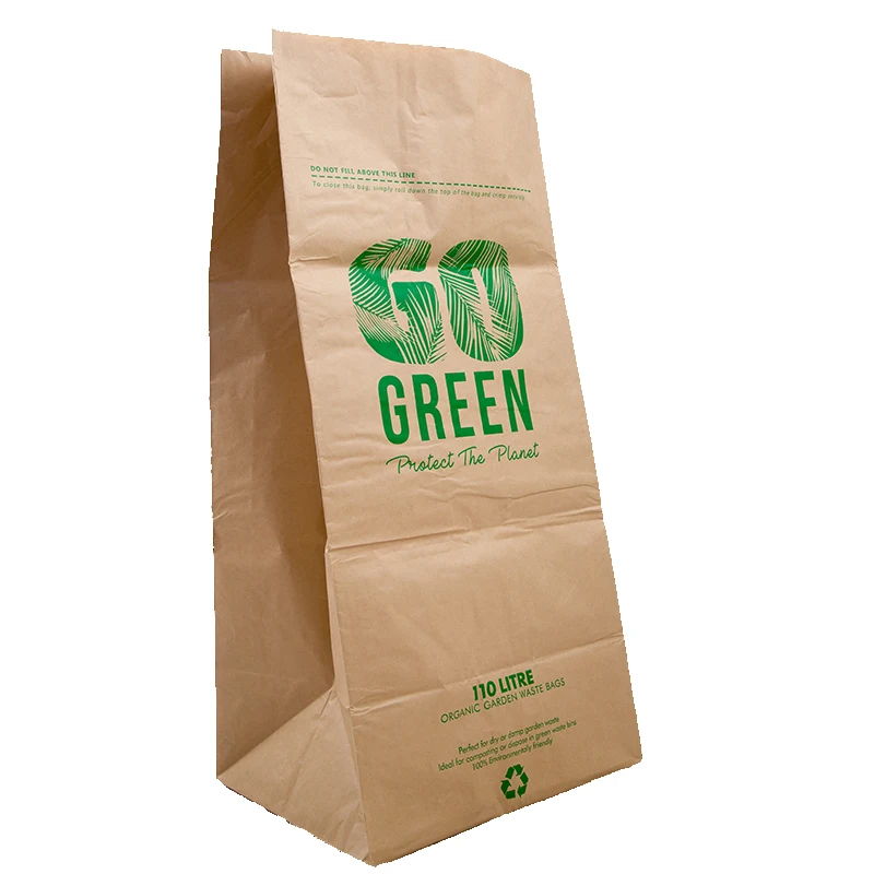 customized large brown Kraft paper 2 ply lawn leaf and yard waste compostable Kraft paper bags