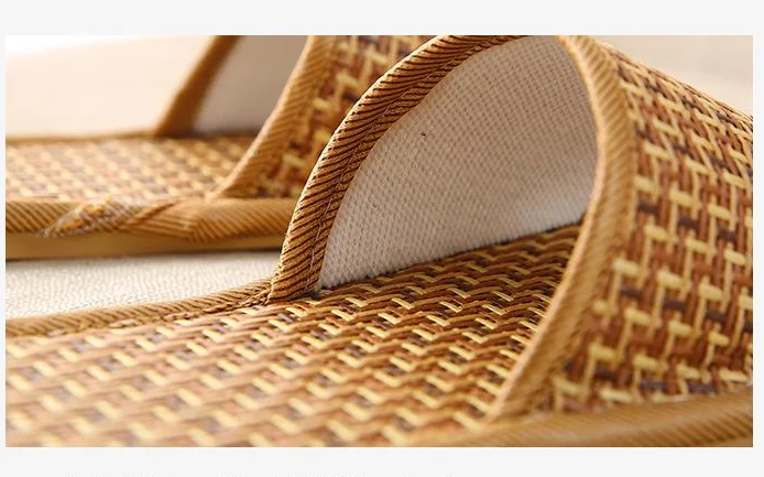 Bamboo Summer Slippers For Women  Woven Rattan Straw Mat Slippers Indoor Home Linen Summer Slides Slippers