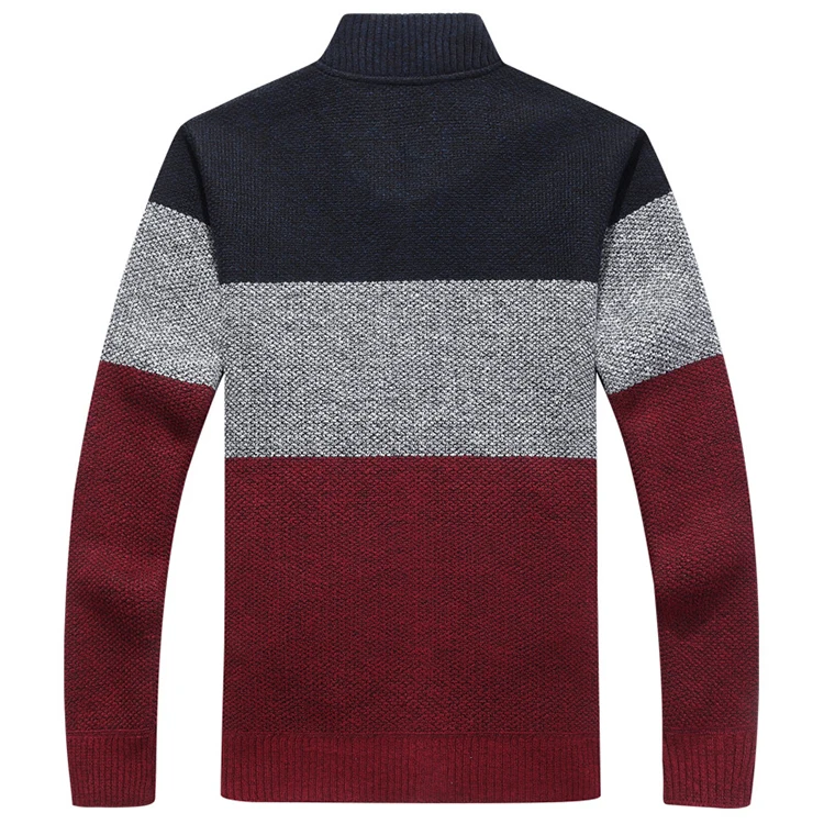 2021 Winter Fashion O Neck Long Sleeve Grey Color Block Zip Up Mens Cardigan Sweater For Men