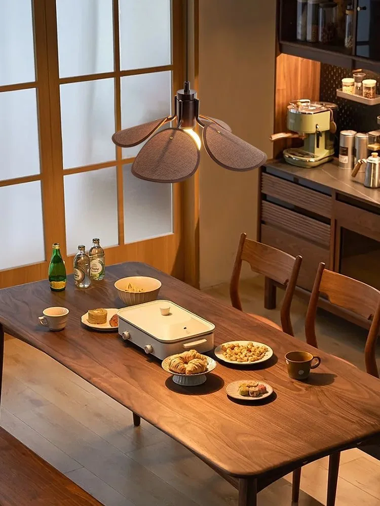 Lumind Wabi-sabi style solid wood restaurant chandelier home stay dining table bar counter telescopic retro log lamp