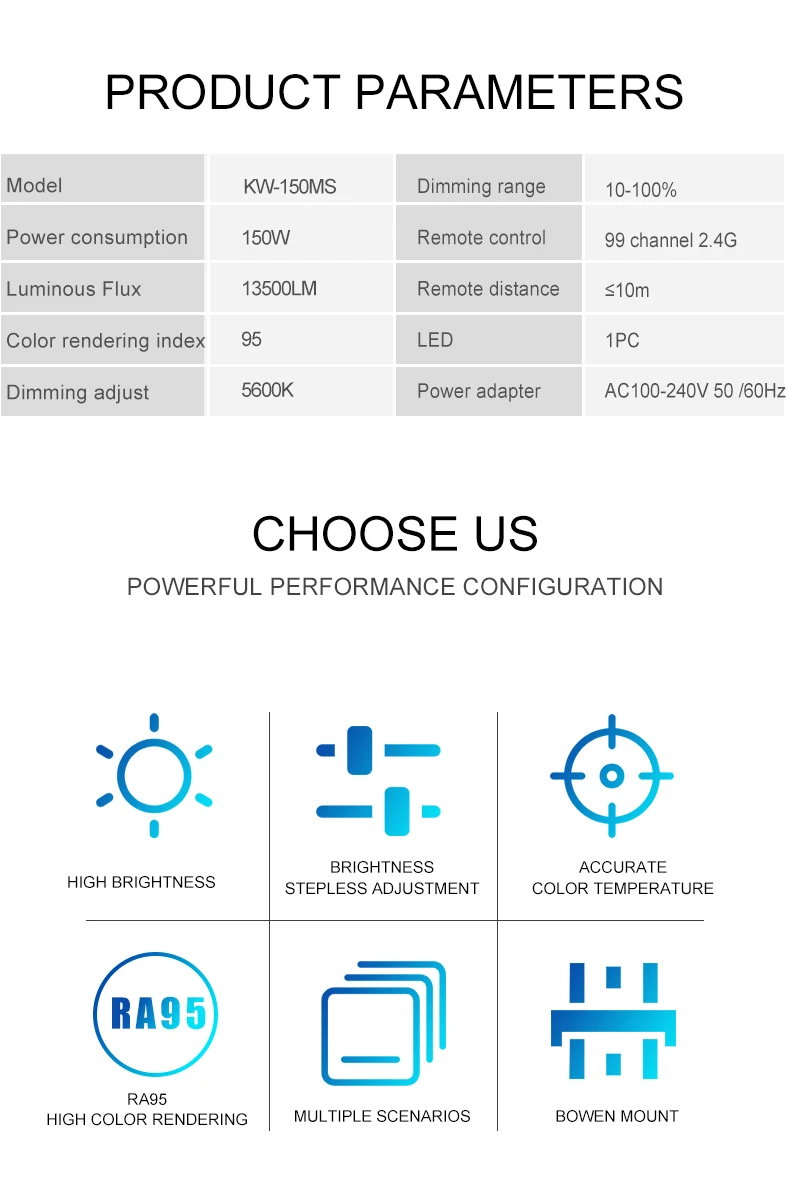 ZOMEI Cheaper  5600K KW-150MS Ra95  Photographic Lighting Film Shooting LED Studio Video Light