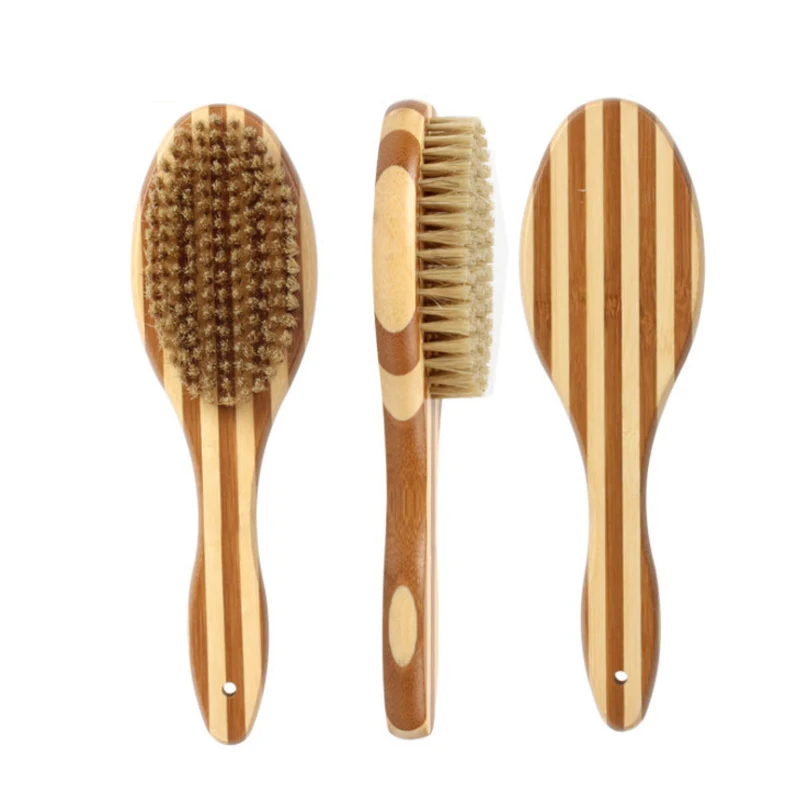 
2021 Dogs and Cats Massage Brush Bamboo Wood Long Handle Shower Pet Brush 