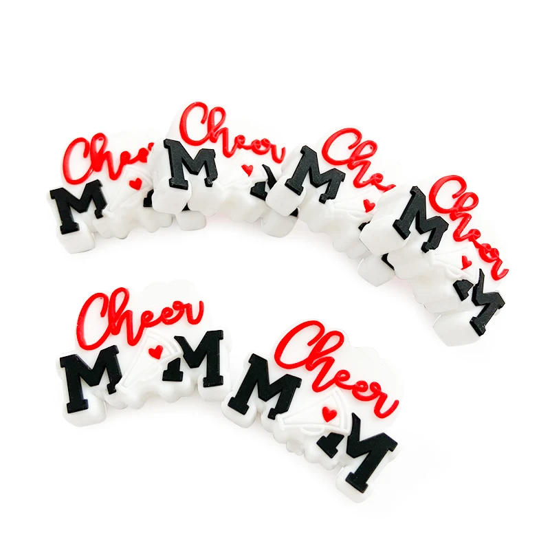 Factory Price Non-toxic Baby Chewable Teething Bead cheer mom Silicone Charms Focal Beads Beadable