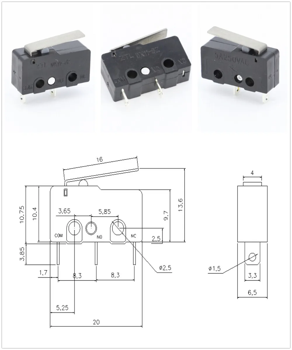 10PCS Hot sale Mini Micro Switch 3Pin With Roller Limit Switch-L 3Pin PCB Mount Hinge lever Subminiature Basic Limit Switch
