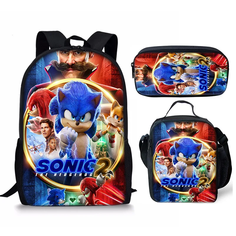 Fitspi оптовая продажа Sonic 2 рюкзак школьный Детская сумка для ланча пенал набор из трех частей Прямая поставка Amazon Wish