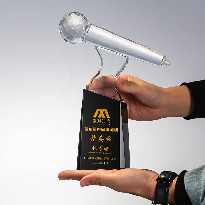 Creative VIP Music Glass Crystal Trophy Customized Microphone Singers Award